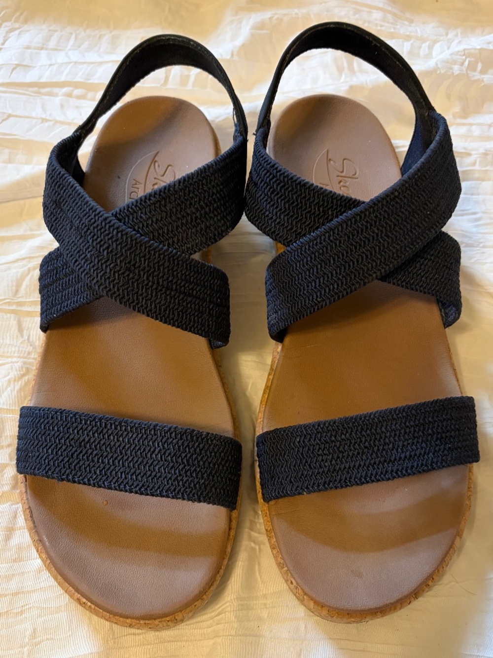 Skechers Beverley Arch Fit navy wedges, size 10